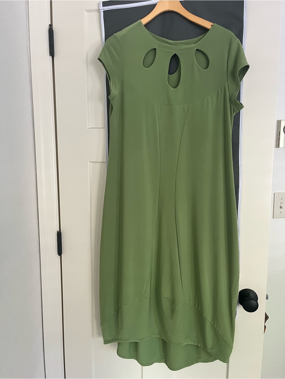 Sympli Olive Green Midi Dress with Keyhole Accents